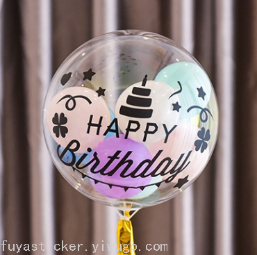 New Bounce Ball Stickers Happy Birthday Spanish Balloon Stickers Love Creative DIY Balloon Decoration Factory Direct Sales
