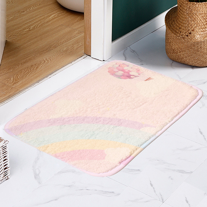 Door Mat Rainbow Unicorn Hot Air Balloon Element Suede Bathroom Doorway Water-Absorbing Non-Slip Mat Children&#039;s Room Decoration