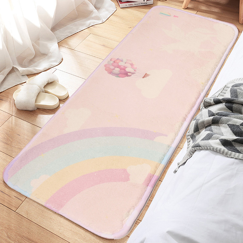 Door Mat Rainbow Unicorn Hot Air Balloon Element Suede Bathroom Doorway Water-Absorbing Non-Slip Mat Children&#039;s Room Decoration