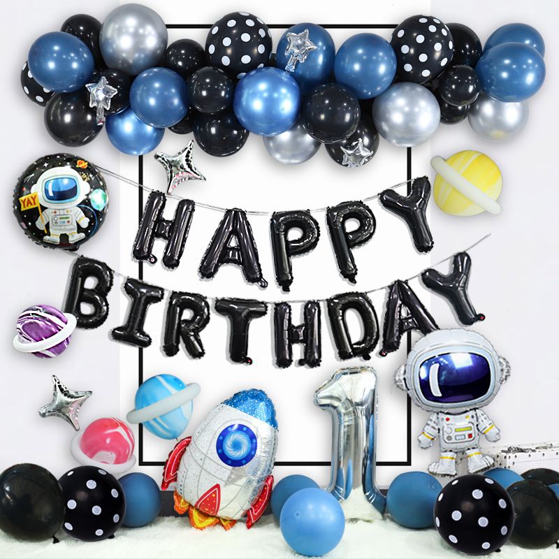 New Spaceman Theme Birthday Balloon Set Starry Sky Rocket Aluminum Film Balloon Children Party Decoration Layout
