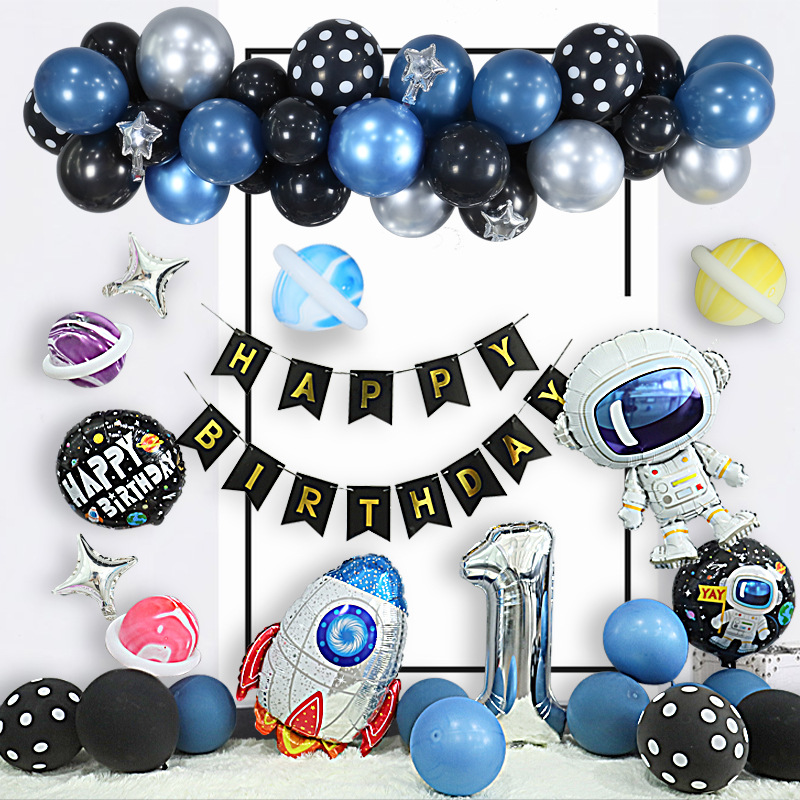 New Spaceman Theme Birthday Balloon Set Starry Sky Rocket Aluminum Film Balloon Children Party Decoration Layout