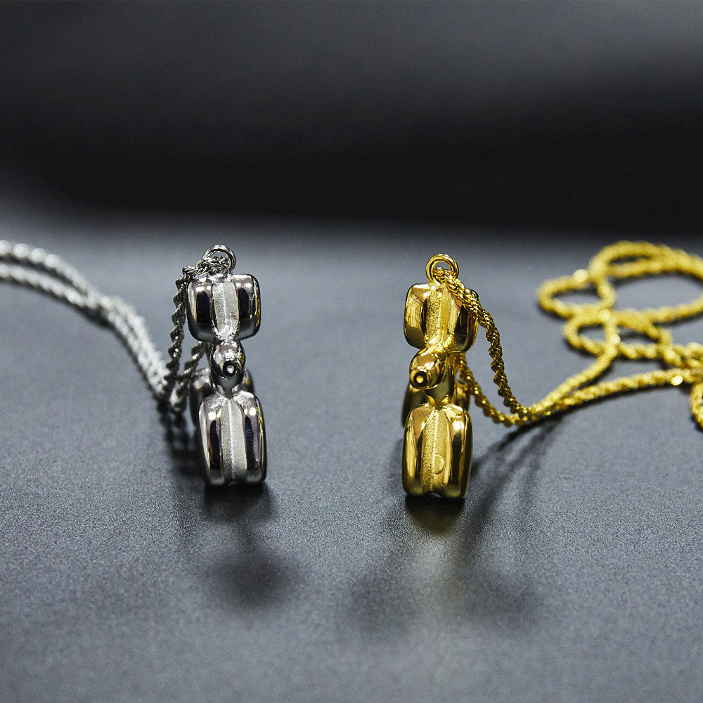 HipHop Trendy Men&#039;s and Women&#039;s Balloon Dog Necklace Ins Internet Celebrity Titanium Steel Pendant Pendants Disco Jumping Sweater Chain