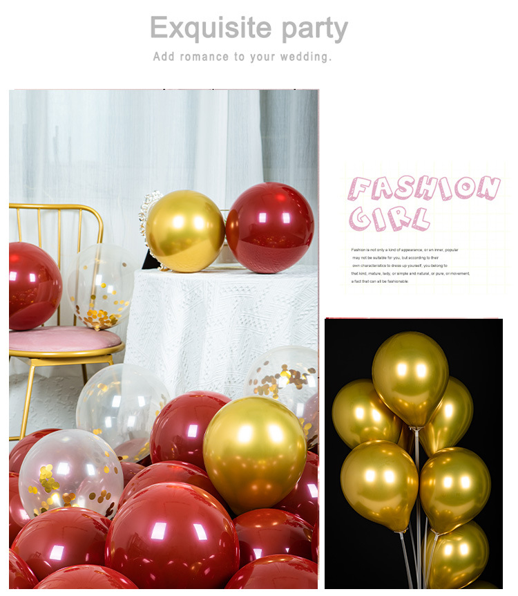 Balloon Wedding Rubber Balloons Romantic Wedding Room Decorative Double-Layer Thickened Pomegranate Red Balloon Package