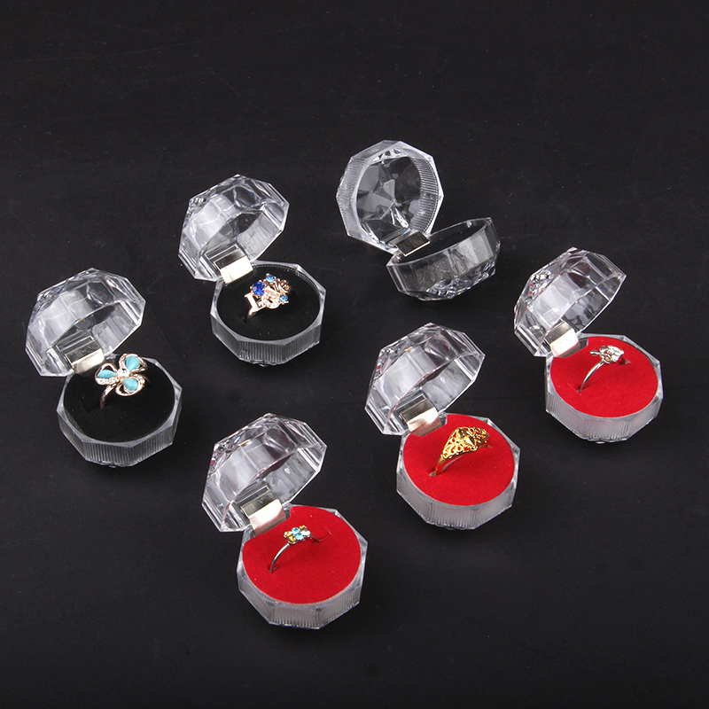 Small plastic transparent octagonal ring box earrings box jewelry box packing gift trinket box