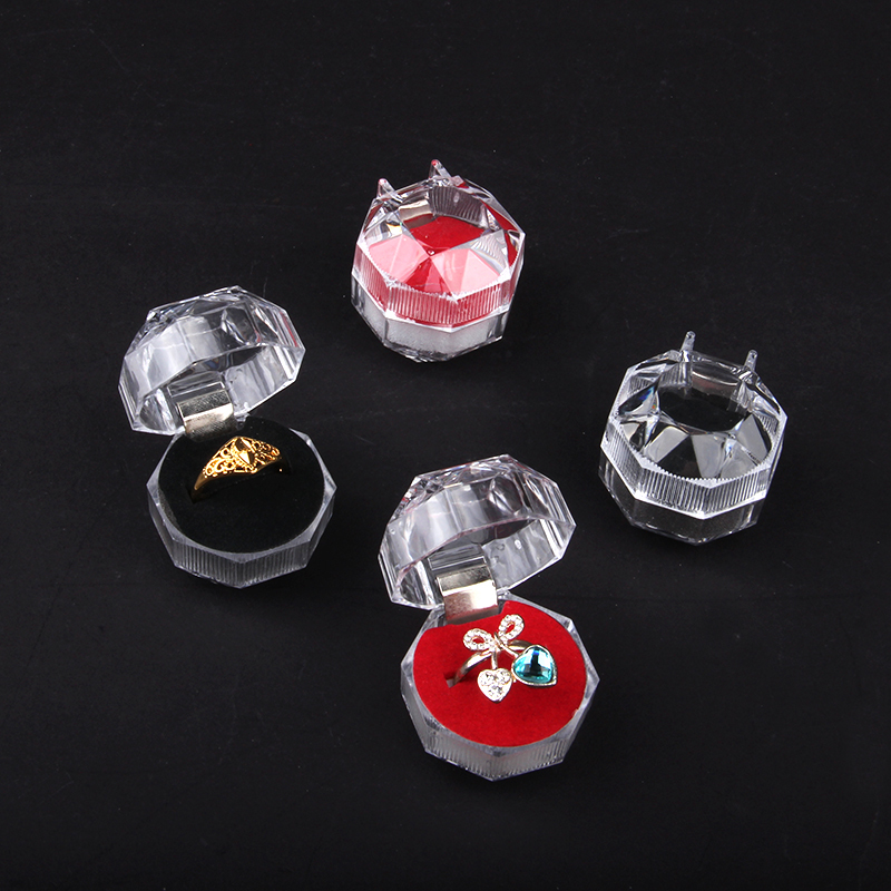 Small plastic transparent octagonal ring box earrings box jewelry box packing gift trinket box