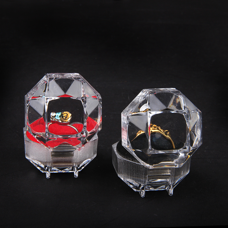 Small plastic transparent octagonal ring box earrings box jewelry box packing gift trinket box