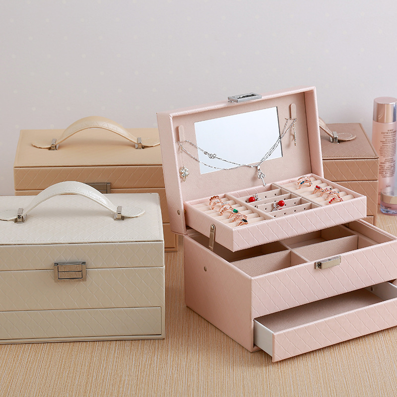 Three-Layer Automatic Drawer Jewelry Box Jewelry Storage Box Korean Watch Necklace Ear Stud Ring Box Simple Packing Box