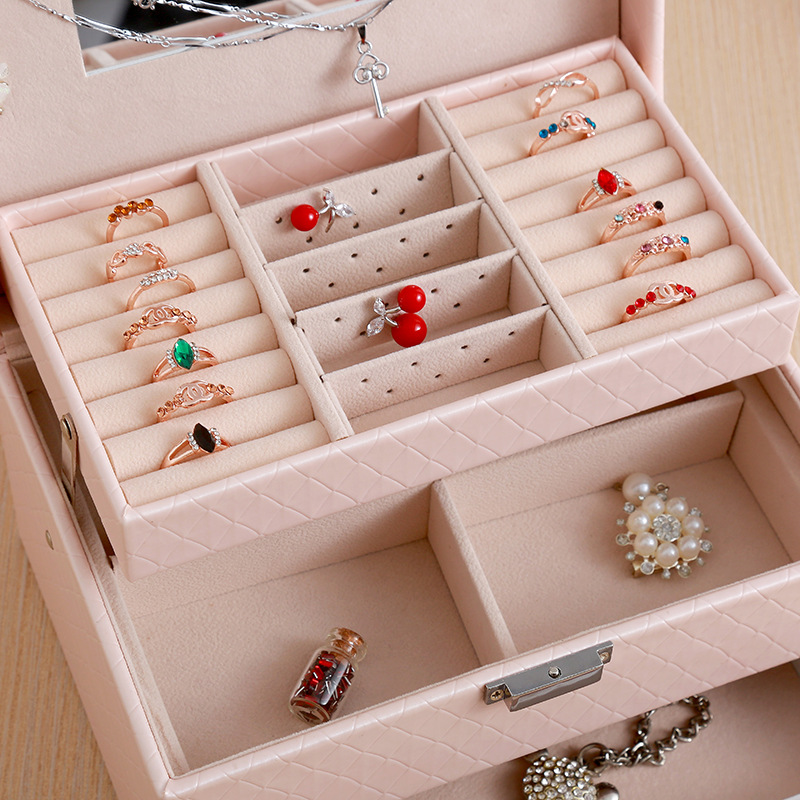 Three-Layer Automatic Drawer Jewelry Box Jewelry Storage Box Korean Watch Necklace Ear Stud Ring Box Simple Packing Box