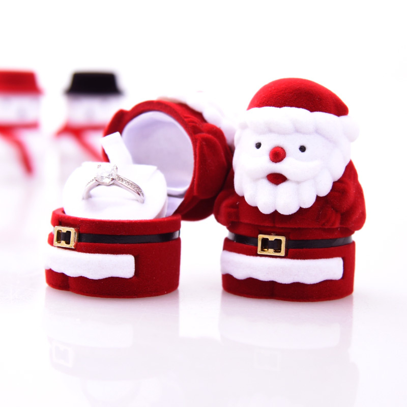 Cute Santa Claus Cartoon Ring Box Necklace Storage Box Cute Velvet Box Cartoon Shape Ring Box