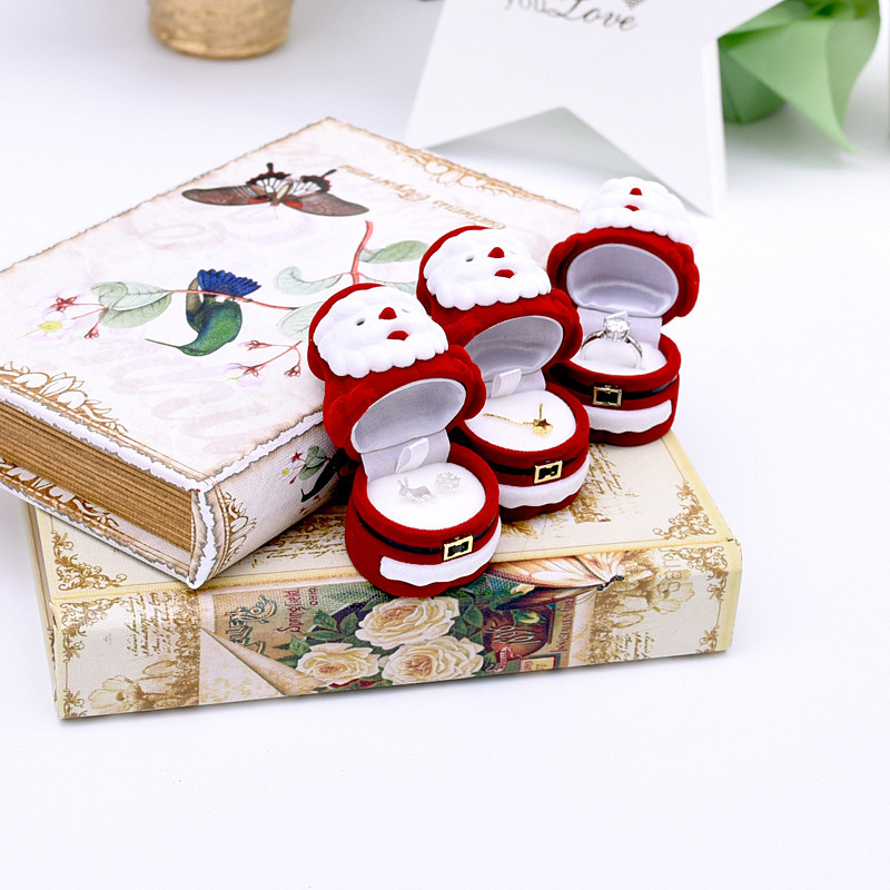 Cute Santa Claus Cartoon Ring Box Necklace Storage Box Cute Velvet Box Cartoon Shape Ring Box