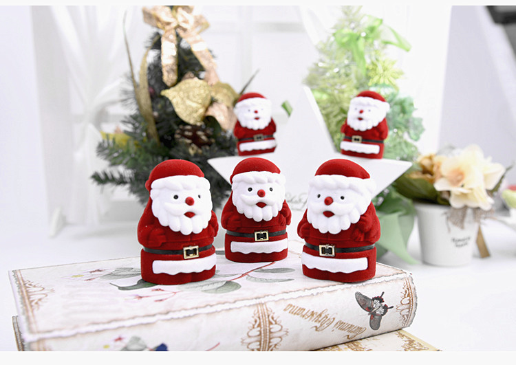 Cute Santa Claus Cartoon Ring Box Necklace Storage Box Cute Velvet Box Cartoon Shape Ring Box