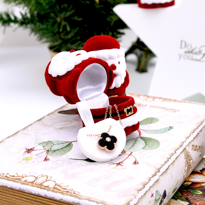 Cute Santa Claus Cartoon Ring Box Necklace Storage Box Cute Velvet Box Cartoon Shape Ring Box