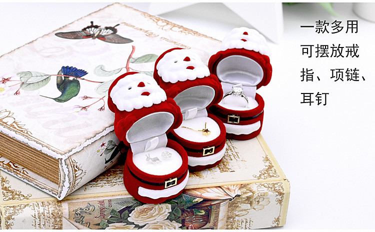Cute Santa Claus Cartoon Ring Box Necklace Storage Box Cute Velvet Box Cartoon Shape Ring Box