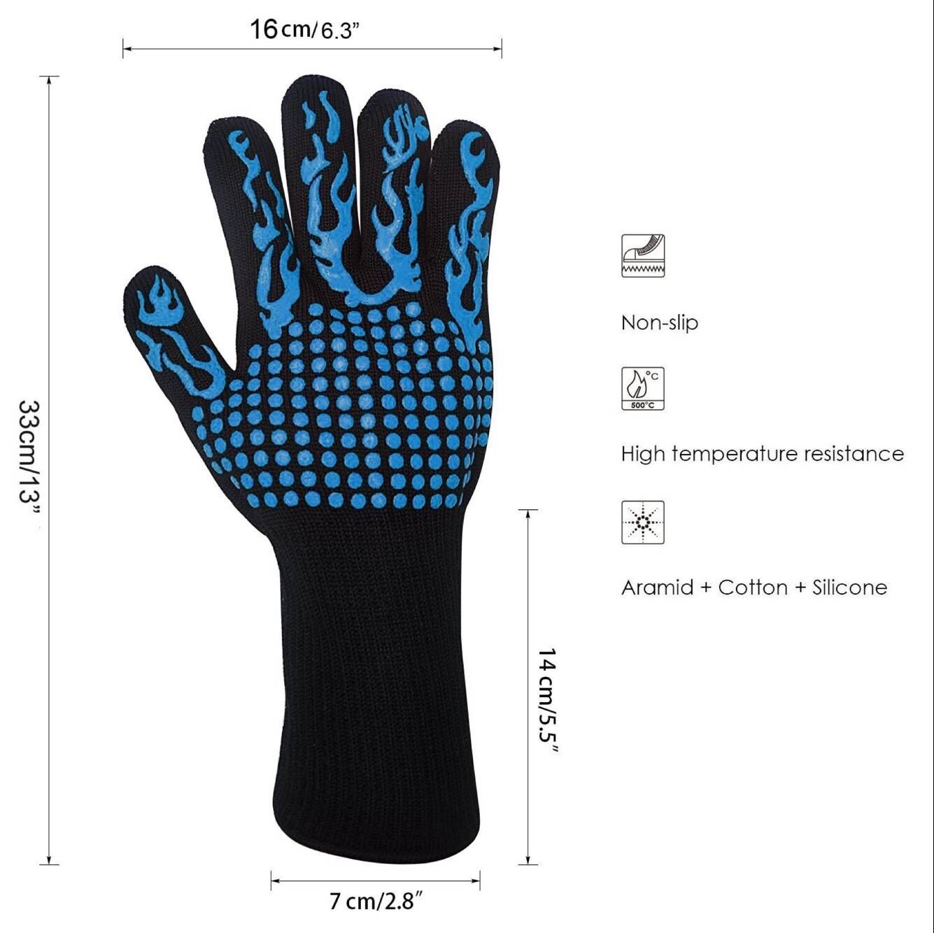 Factory Direct Sales High Temperature Resistant Silicone Non-Slip Gloves BBQ Barbecue Heat Insulation Oven Baking Anti-Scald Protective Gloves