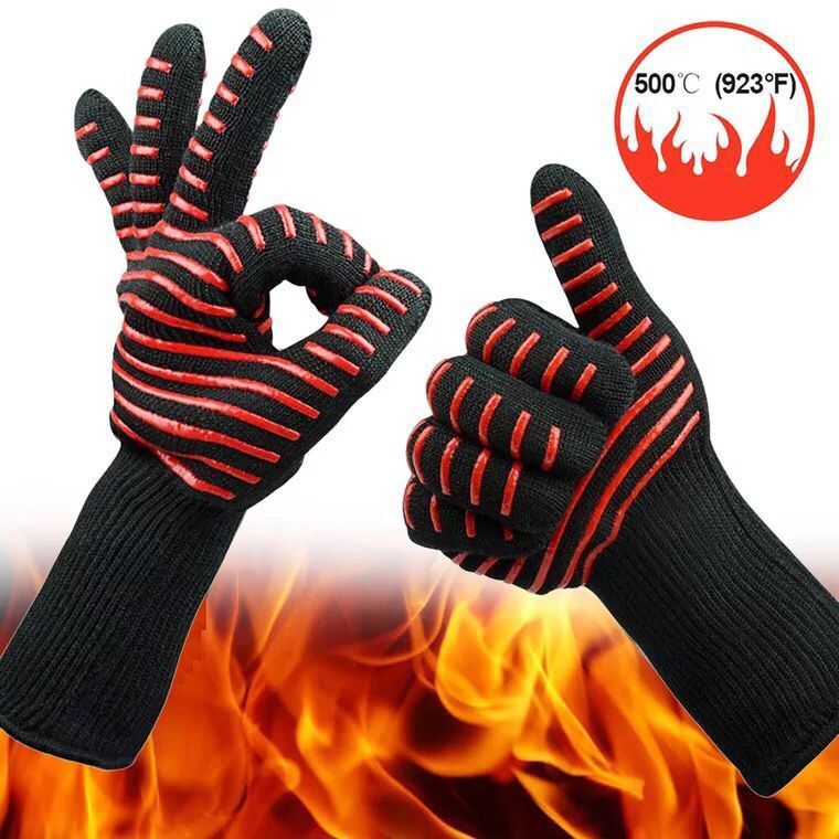 Factory Direct Sales High Temperature Resistant Silicone Non-Slip Gloves BBQ Barbecue Heat Insulation Oven Baking Anti-Scald Protective Gloves