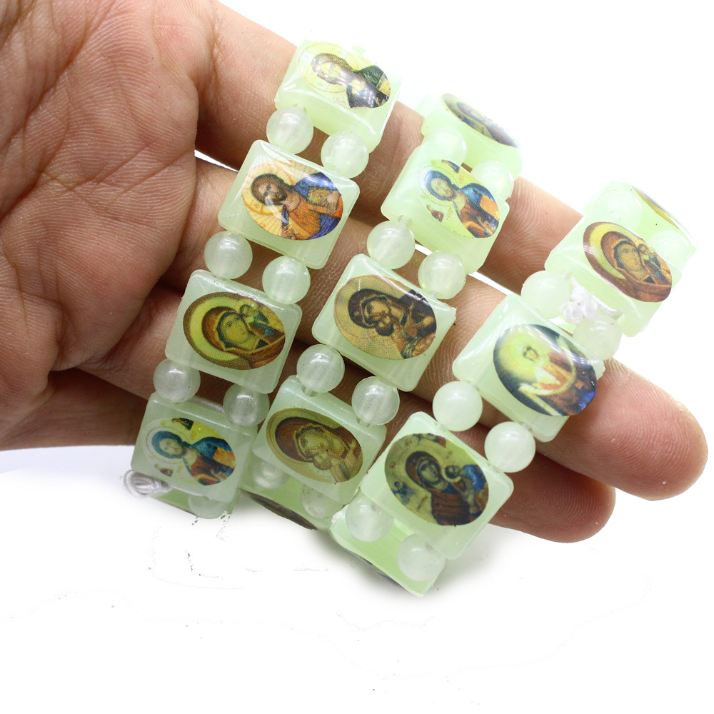 Luminous sticker icon bracelet religious orthodox plastic stretch bracelet 9.5g Luminous sticker icon bracelet religious orthodox plastic stretch bracelet 9.5g