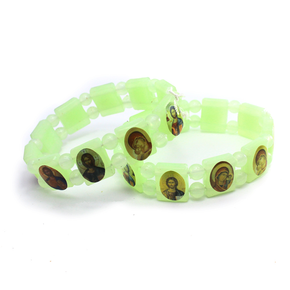Luminous sticker icon bracelet religious orthodox plastic stretch bracelet 9.5g Luminous sticker icon bracelet religious orthodox plastic stretch bracelet 9.5g