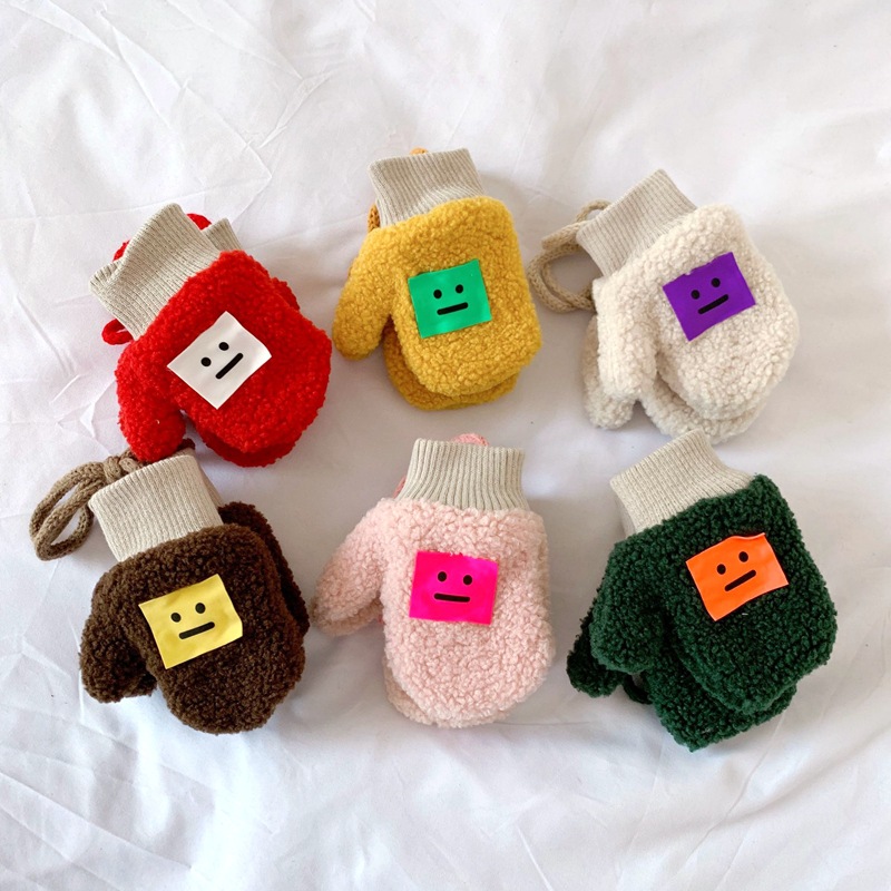 Children's Expression Gloves Winter Warm with Velvet Baby Lambswool Bag Finger Gloves Halter Finger Gloves for Men and Women