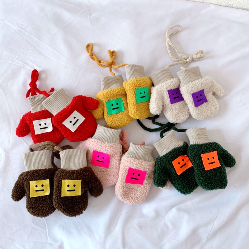 Children's Expression Gloves Winter Warm with Velvet Baby Lambswool Bag Finger Gloves Halter Finger Gloves for Men and Women