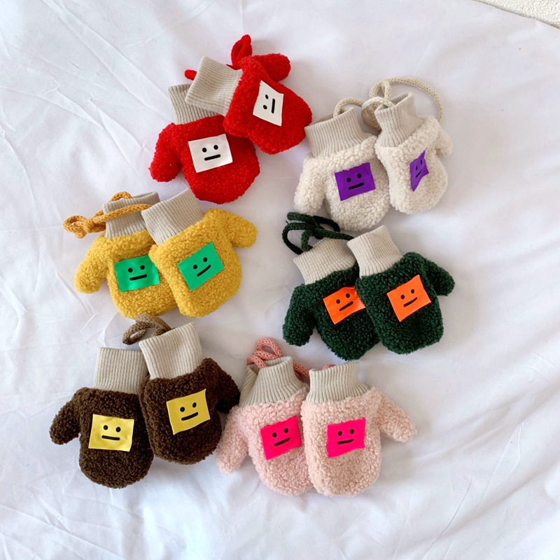 Children's Expression Gloves Winter Warm with Velvet Baby Lambswool Bag Finger Gloves Halter Finger Gloves for Men and Women