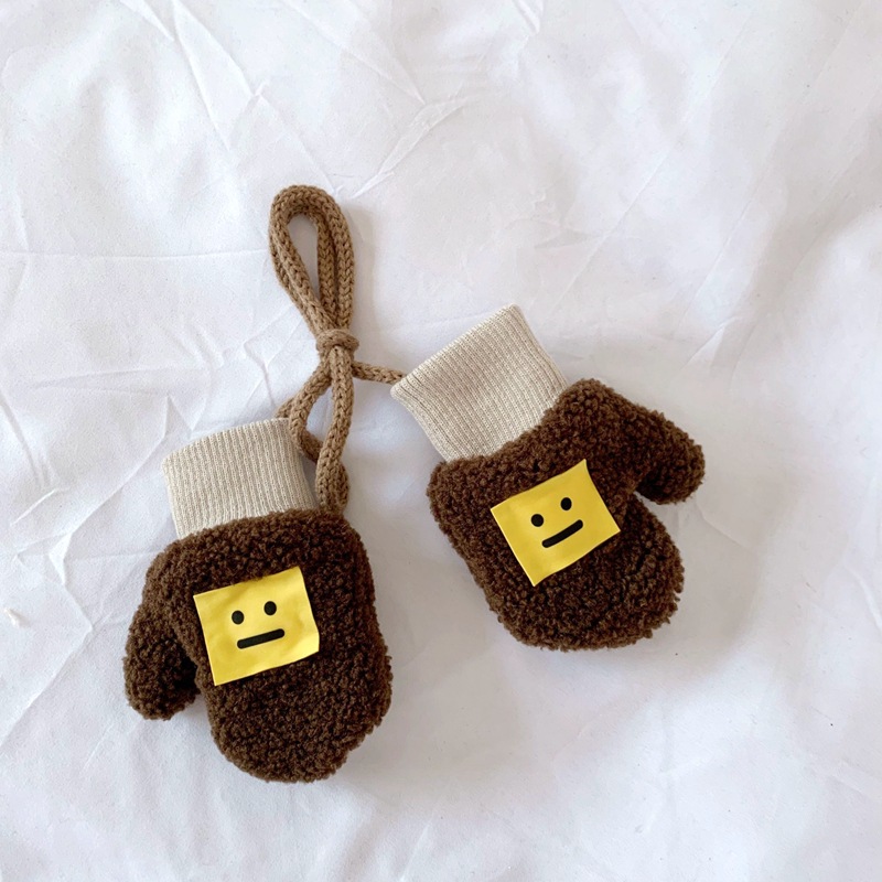Children's Expression Gloves Winter Warm with Velvet Baby Lambswool Bag Finger Gloves Halter Finger Gloves for Men and Women