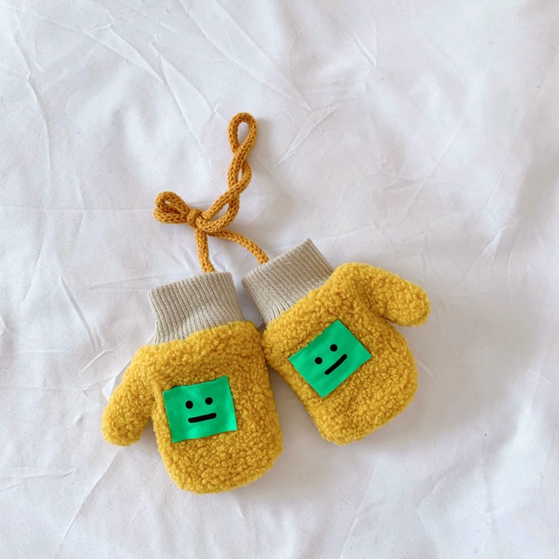 Children's Expression Gloves Winter Warm with Velvet Baby Lambswool Bag Finger Gloves Halter Finger Gloves for Men and Women
