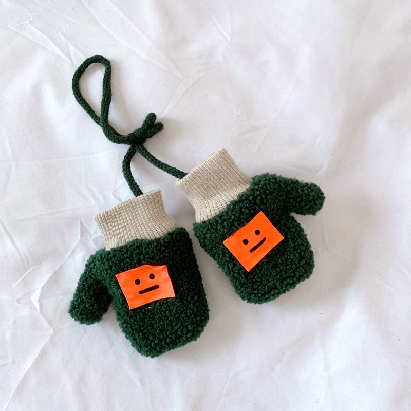 Children's Expression Gloves Winter Warm with Velvet Baby Lambswool Bag Finger Gloves Halter Finger Gloves for Men and Women