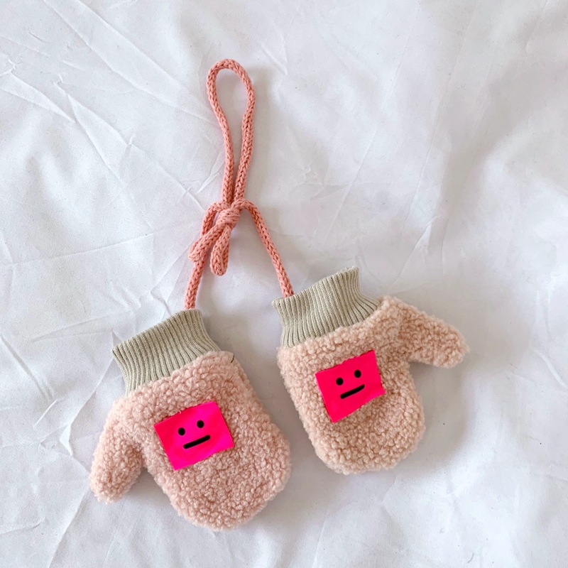 Children's Expression Gloves Winter Warm with Velvet Baby Lambswool Bag Finger Gloves Halter Finger Gloves for Men and Women