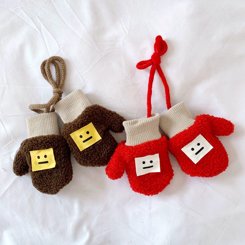 Children's Expression Gloves Winter Warm with Velvet Baby Lambswool Bag Finger Gloves Halter Finger Gloves for Men and Women