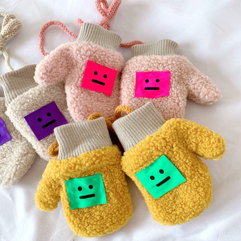 Children's Expression Gloves Winter Warm with Velvet Baby Lambswool Bag Finger Gloves Halter Finger Gloves for Men and Women