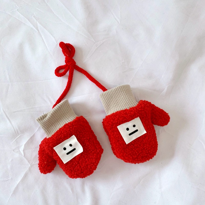 Children's Expression Gloves Winter Warm with Velvet Baby Lambswool Bag Finger Gloves Halter Finger Gloves for Men and Women
