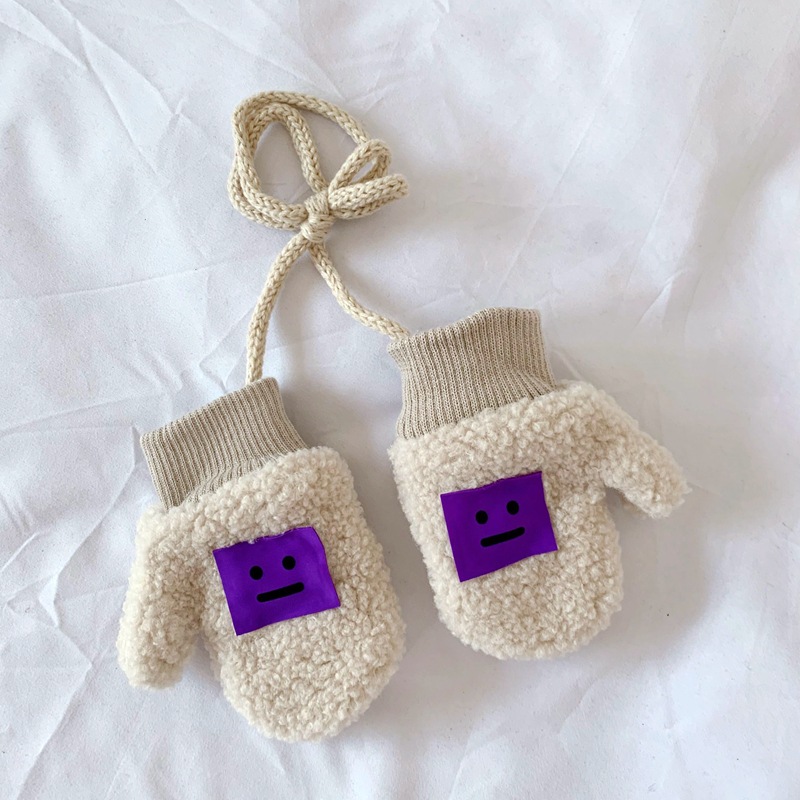 Children's Expression Gloves Winter Warm with Velvet Baby Lambswool Bag Finger Gloves Halter Finger Gloves for Men and Women