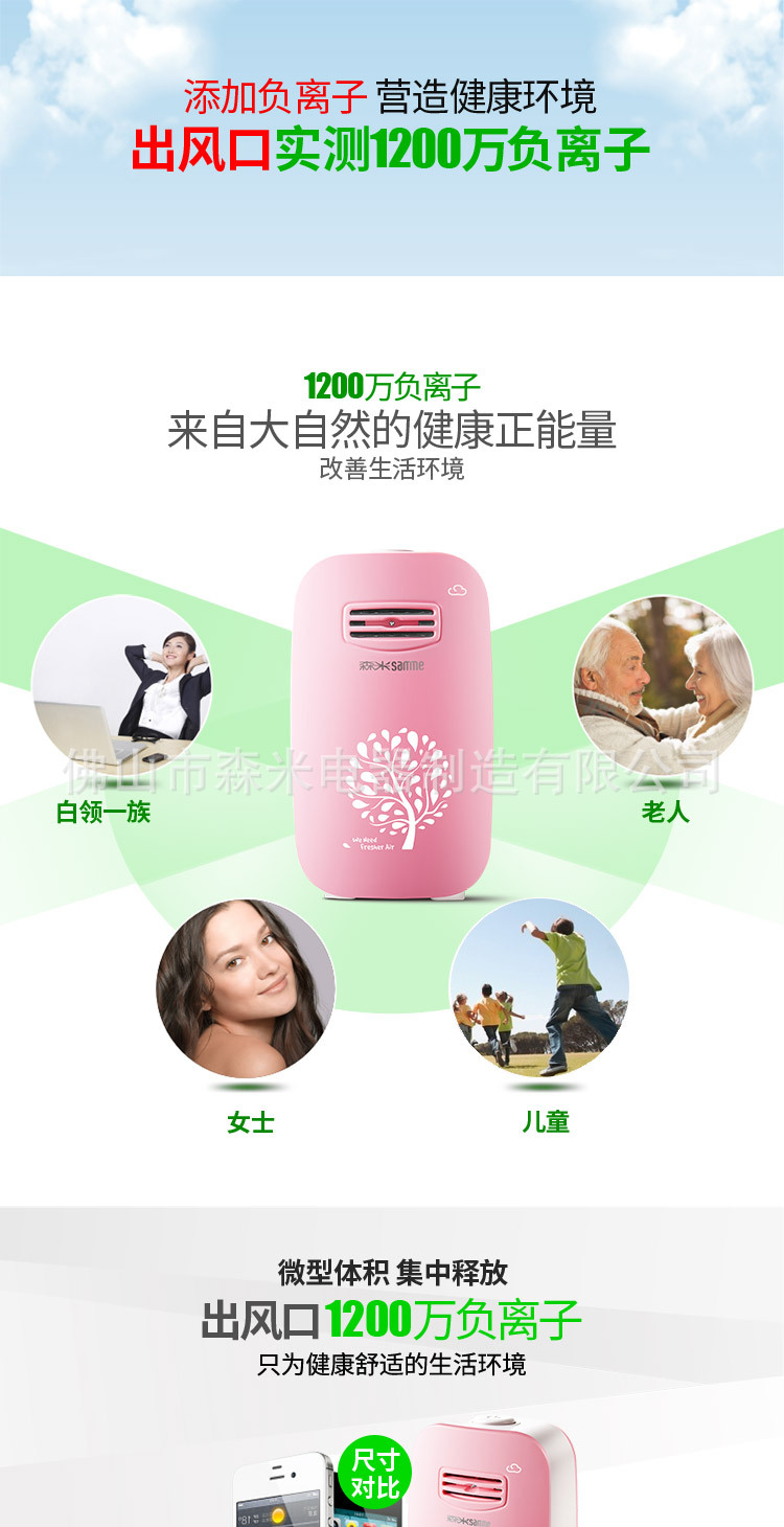Senmi Anion Air Purifier Anion Generator Radiation-Proof Mini Oxygen Bar Office Gift Health Product