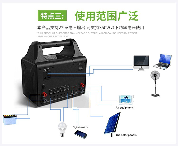 Solar Generator Household 220V AC Output Multifunctional Bluetooth Radio Power Generation System with Inverter
