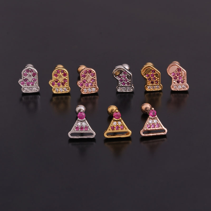 Foreign Trade Zircon Earrings Fashion Mini Hat Shape Screw Stainless Steel Studs Creative Personality Piercing Ornament