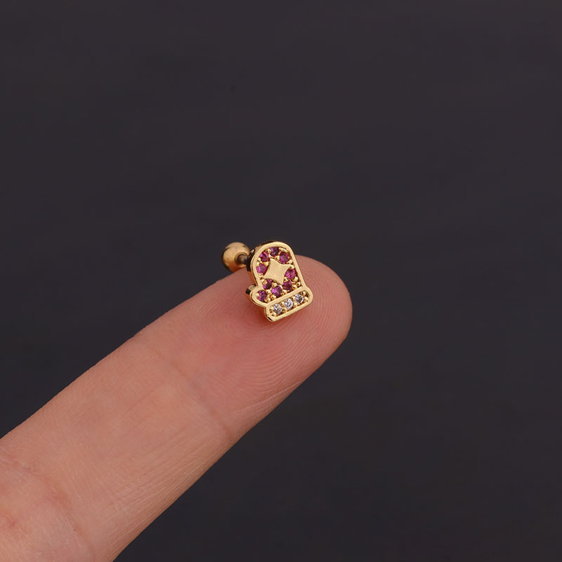 Foreign Trade Zircon Earrings Fashion Mini Hat Shape Screw Stainless Steel Studs Creative Personality Piercing Ornament