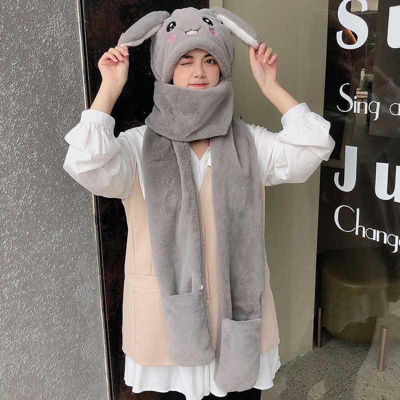 Hat Scarf Integrated Female Autumn and Winter 2021 Cute Cycling Foreign Trade Internet Hot New Girl Rabbit Ears Moving