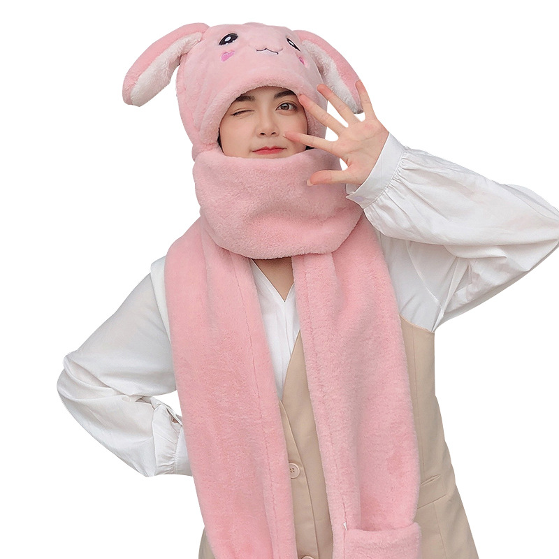 Hat Scarf Integrated Female Autumn and Winter 2021 Cute Cycling Foreign Trade Internet Hot New Girl Rabbit Ears Moving