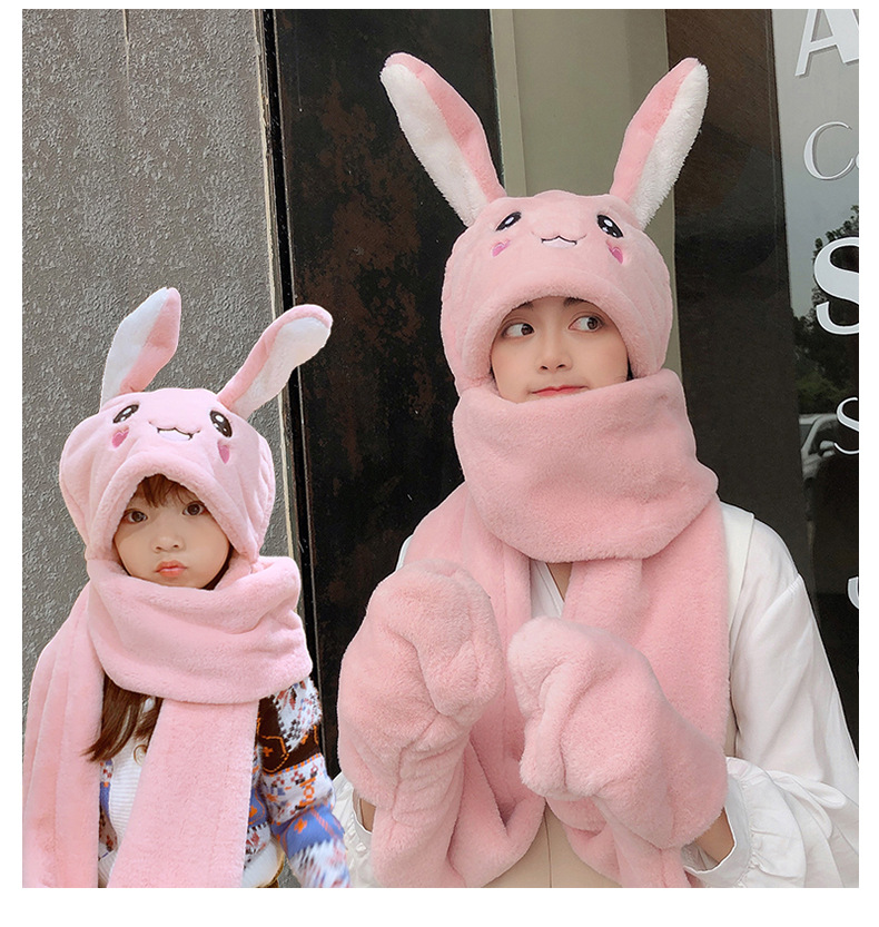 Hat Scarf Integrated Female Autumn and Winter 2021 Cute Cycling Foreign Trade Internet Hot New Girl Rabbit Ears Moving