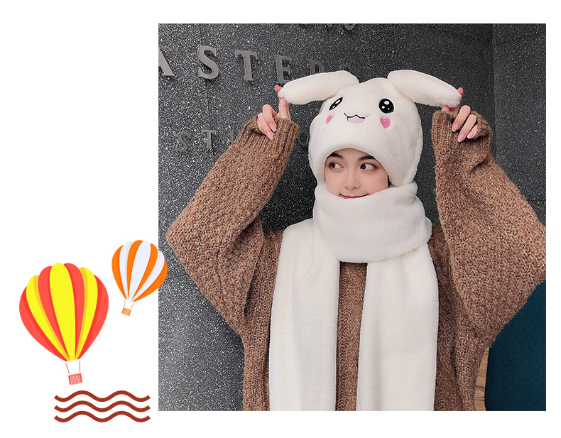 Hat Scarf Integrated Female Autumn and Winter 2021 Cute Cycling Foreign Trade Internet Hot New Girl Rabbit Ears Moving