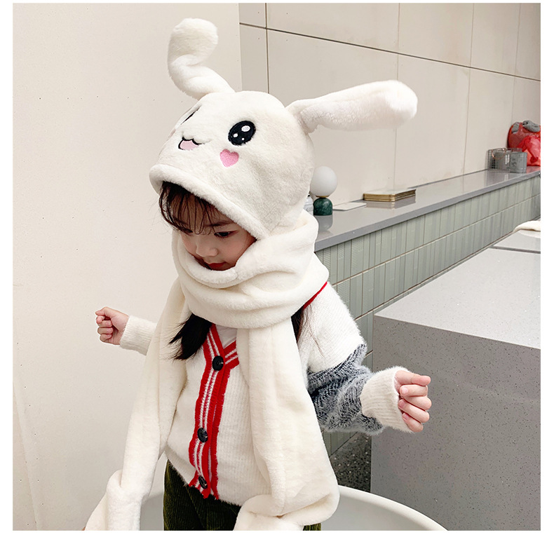 Hat Scarf Integrated Female Autumn and Winter 2021 Cute Cycling Foreign Trade Internet Hot New Girl Rabbit Ears Moving