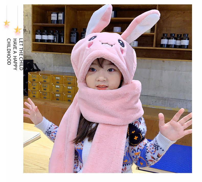 Hat Scarf Integrated Female Autumn and Winter 2021 Cute Cycling Foreign Trade Internet Hot New Girl Rabbit Ears Moving