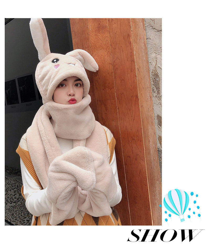 Hat Scarf Integrated Female Autumn and Winter 2021 Cute Cycling Foreign Trade Internet Hot New Girl Rabbit Ears Moving