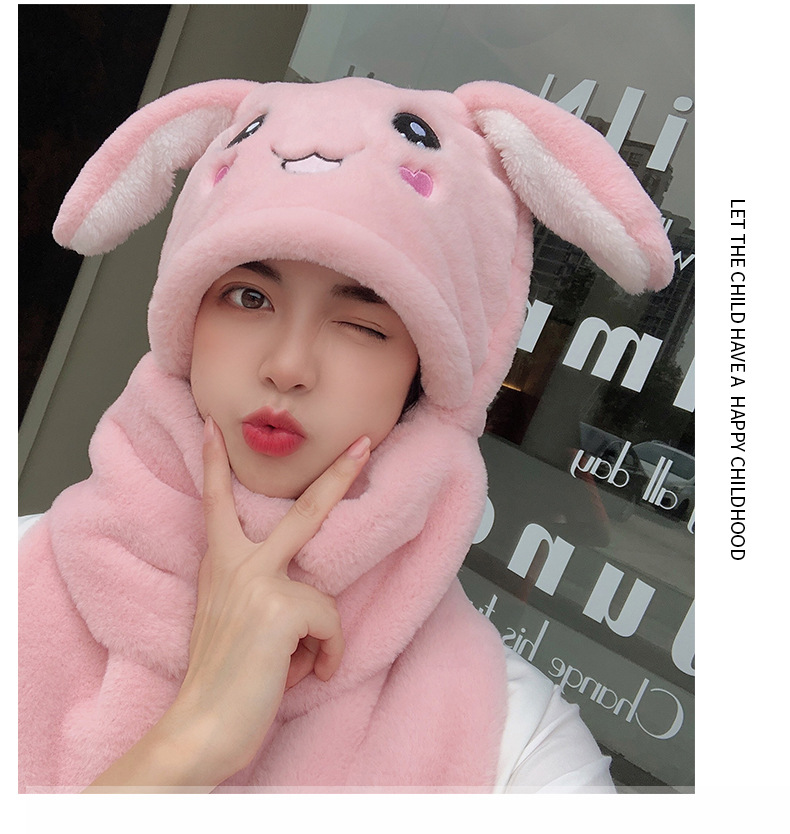 Hat Scarf Integrated Female Autumn and Winter 2021 Cute Cycling Foreign Trade Internet Hot New Girl Rabbit Ears Moving