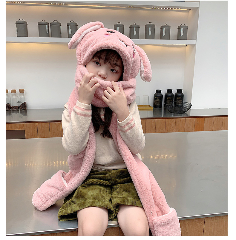Hat Scarf Integrated Female Autumn and Winter 2021 Cute Cycling Foreign Trade Internet Hot New Girl Rabbit Ears Moving