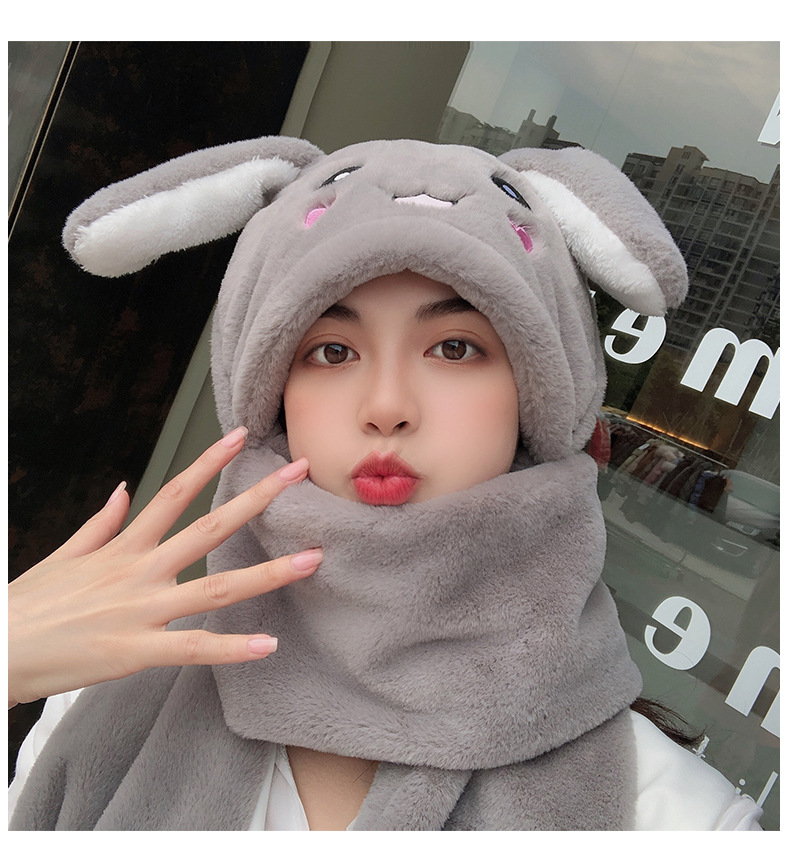 Hat Scarf Integrated Female Autumn and Winter 2021 Cute Cycling Foreign Trade Internet Hot New Girl Rabbit Ears Moving