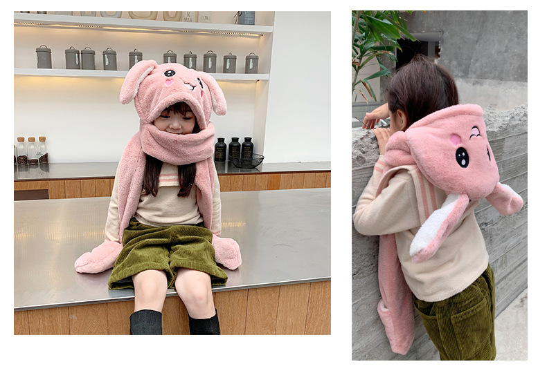 Hat Scarf Integrated Female Autumn and Winter 2021 Cute Cycling Foreign Trade Internet Hot New Girl Rabbit Ears Moving