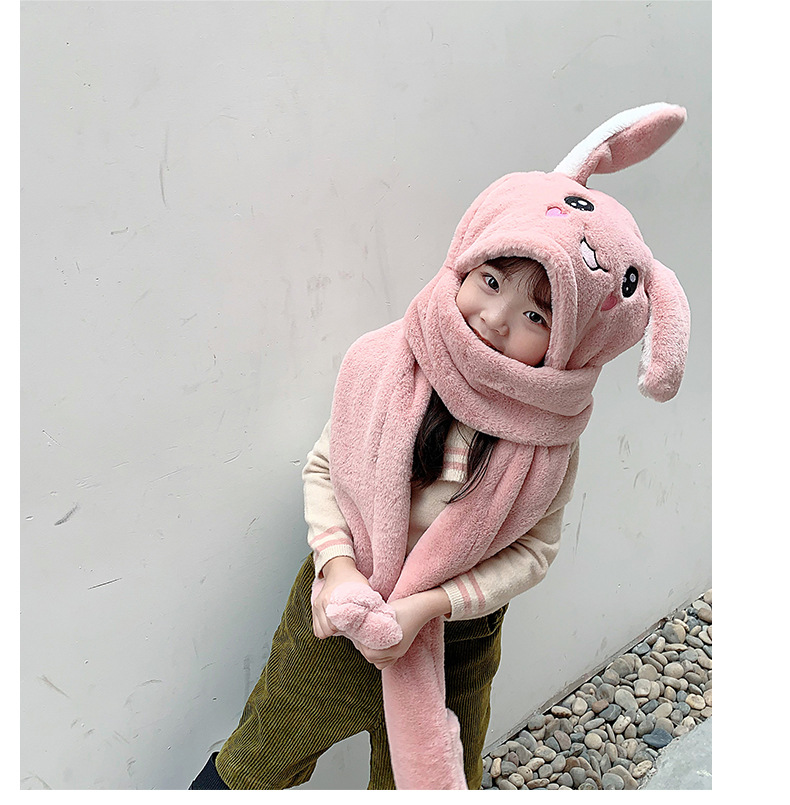 Hat Scarf Integrated Female Autumn and Winter 2021 Cute Cycling Foreign Trade Internet Hot New Girl Rabbit Ears Moving