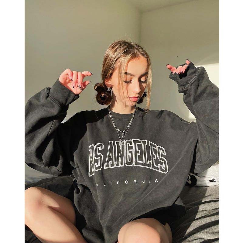 Women's Sweater without Hat Winter Fleece Thick Loose round Neck Long Sleeve Hoodie Black Top New Style