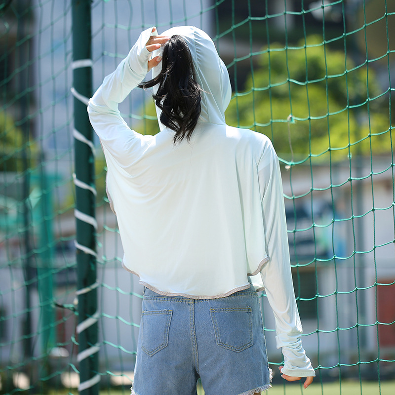 Outdoor Leisure Zipper Hat Big Brim Ice Silk Sun Protection Clothing Women's Summer Breathable Loose Long Sleeve Jacket Sun-Proof Clothing